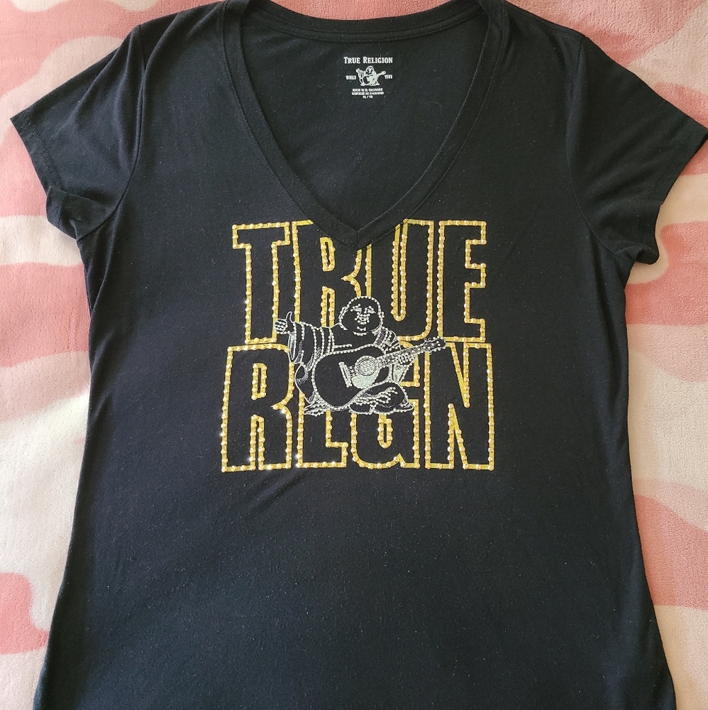 SOLD True Religion bling V neck Tee